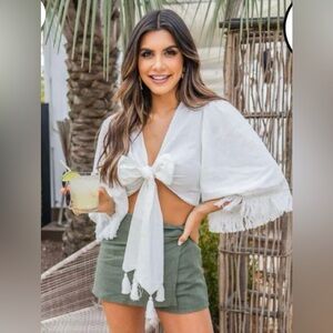 Pink Lily White Tie-Front Blouse